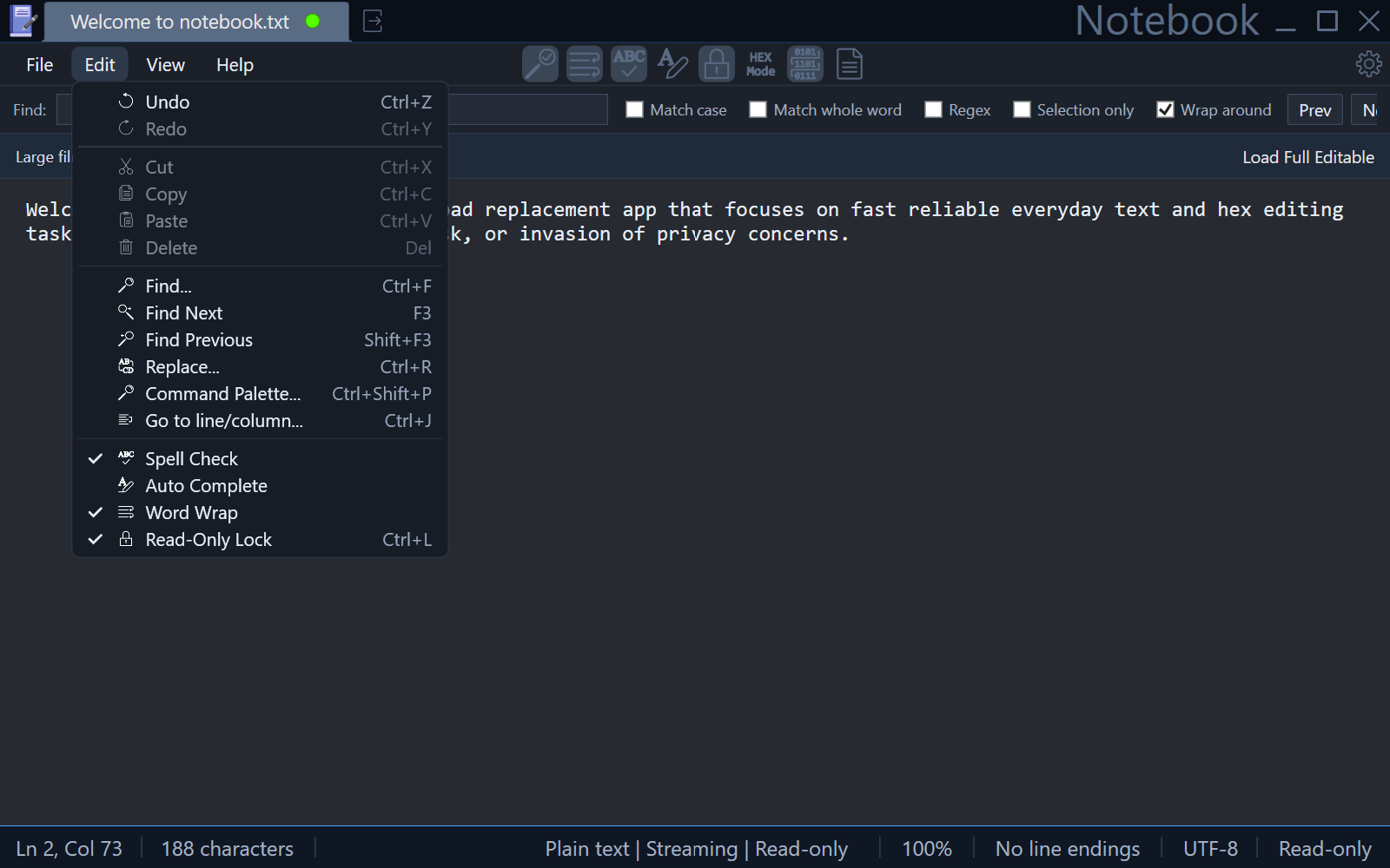Notebook window with several tools active.